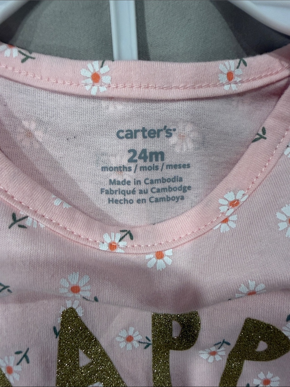 NWT - Carter's Pink 'Happy' Peplum Bodysuit with Navy Leggings (2pcs Set) - Picture 5 of 10